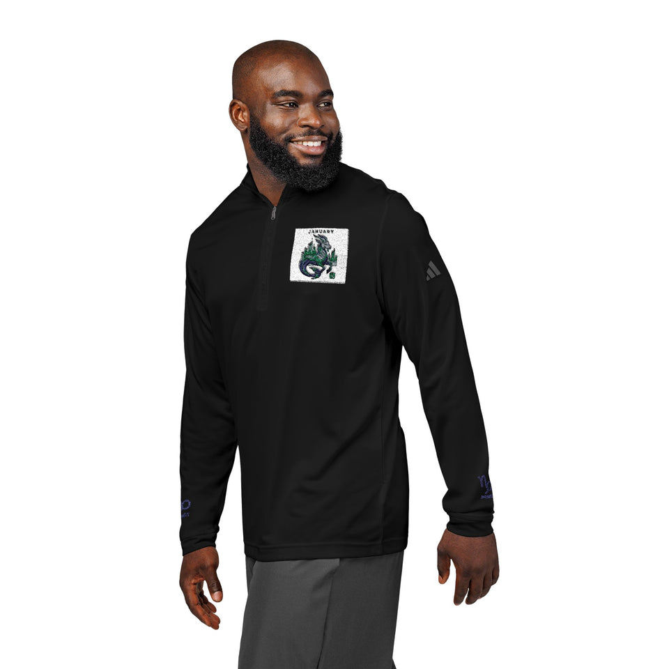 Green Floral Dragon Embroidery Quarter-Zip Pullover