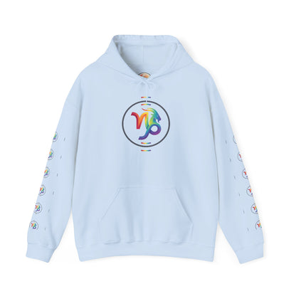 Capricorn Rainbow Zodiac Hoodie — Colorful Astrology Sweatshirt with Capricorn Symbol