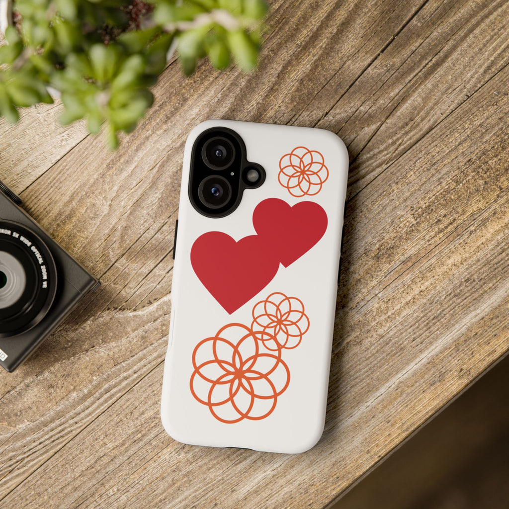 Floral Heart Pattern Phone Case | Tough Phone Cover, Spring Floral Design