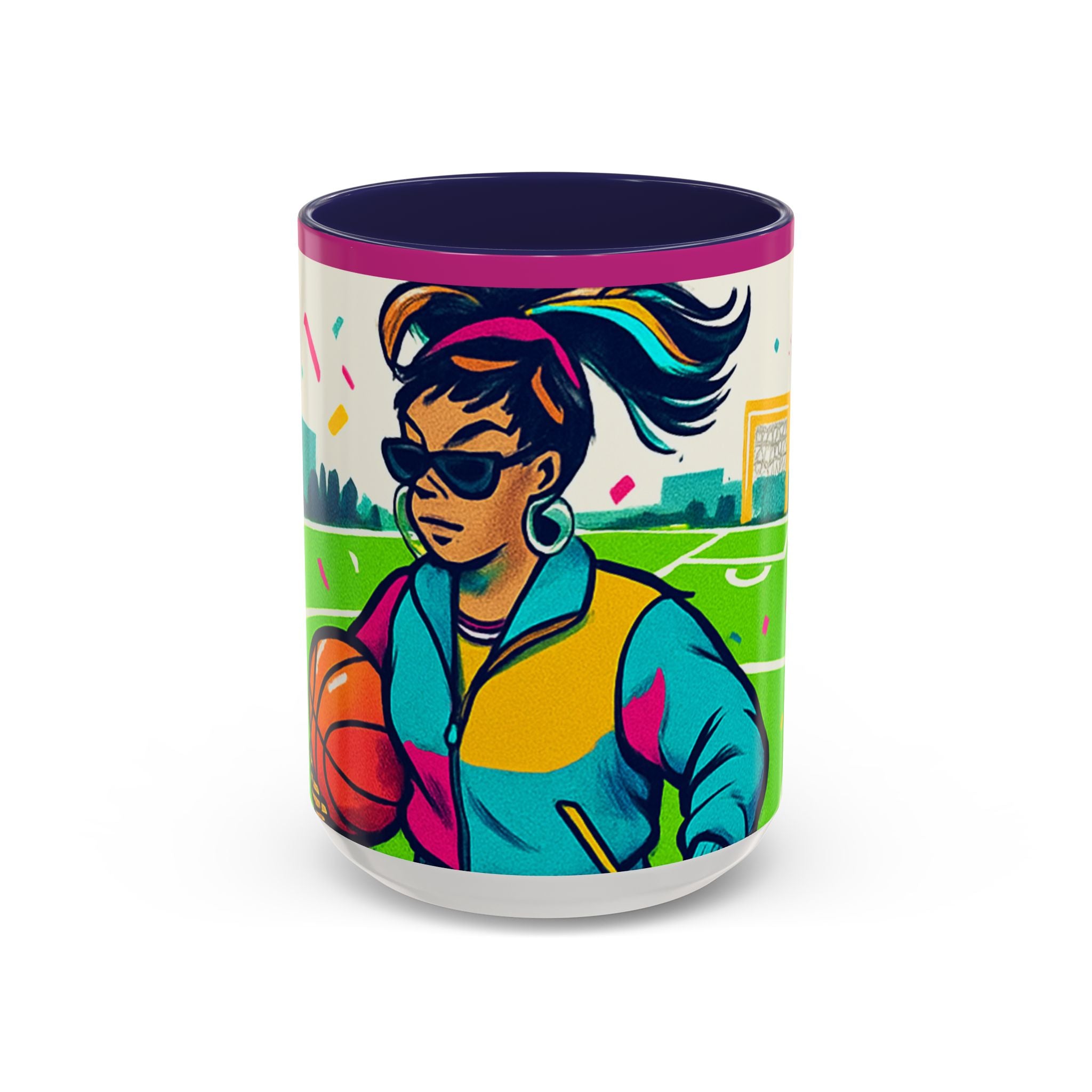 Colorful Basketball Lover's Mug - Vintage Sporty Style, Gifts for Athletes, Trendy Coffee Cup, Fitness Decor, Retro Basketball Design