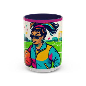 Colorful Basketball Lover's Mug - Vintage Sporty Style, Gifts for Athletes, Trendy Coffee Cup, Fitness Decor, Retro Basketball Design