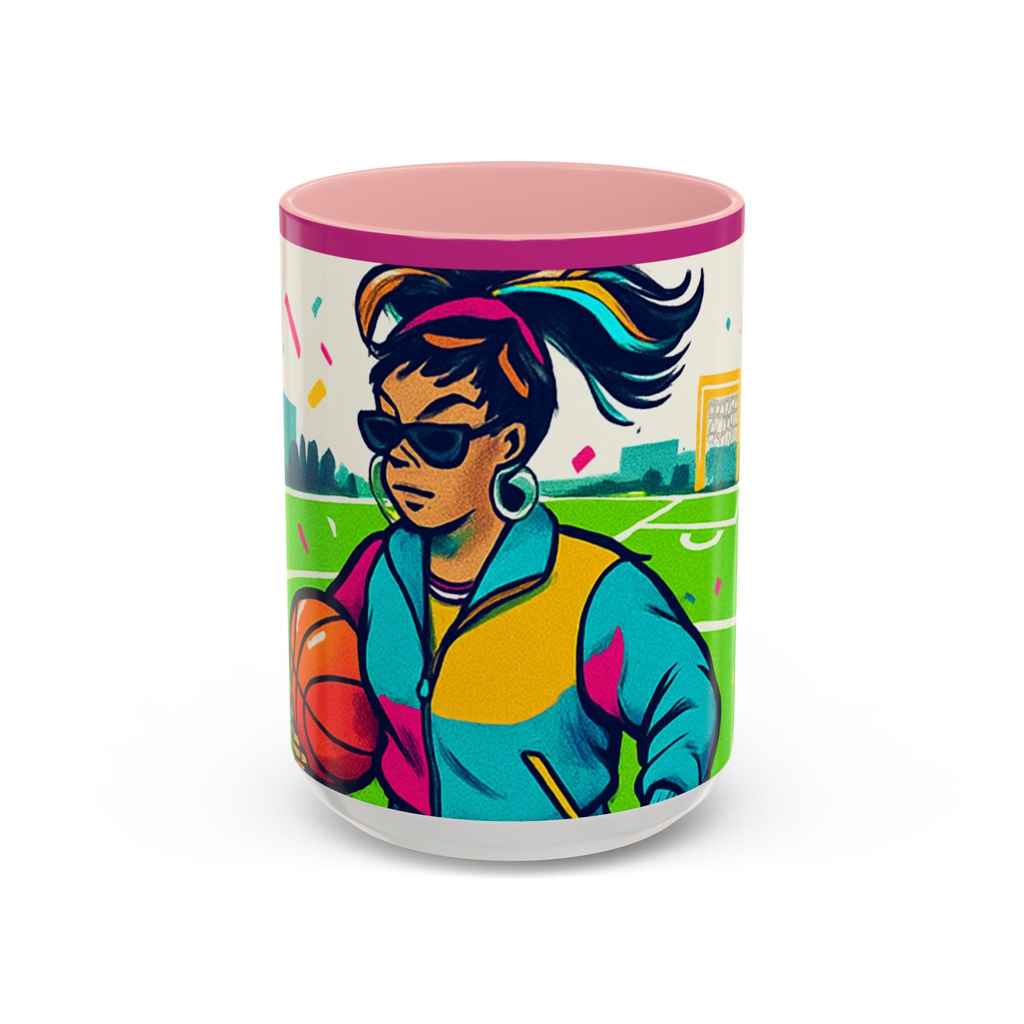 Colorful Basketball Lover's Mug - Vintage Sporty Style, Gifts for Athletes, Trendy Coffee Cup, Fitness Decor, Retro Basketball Design