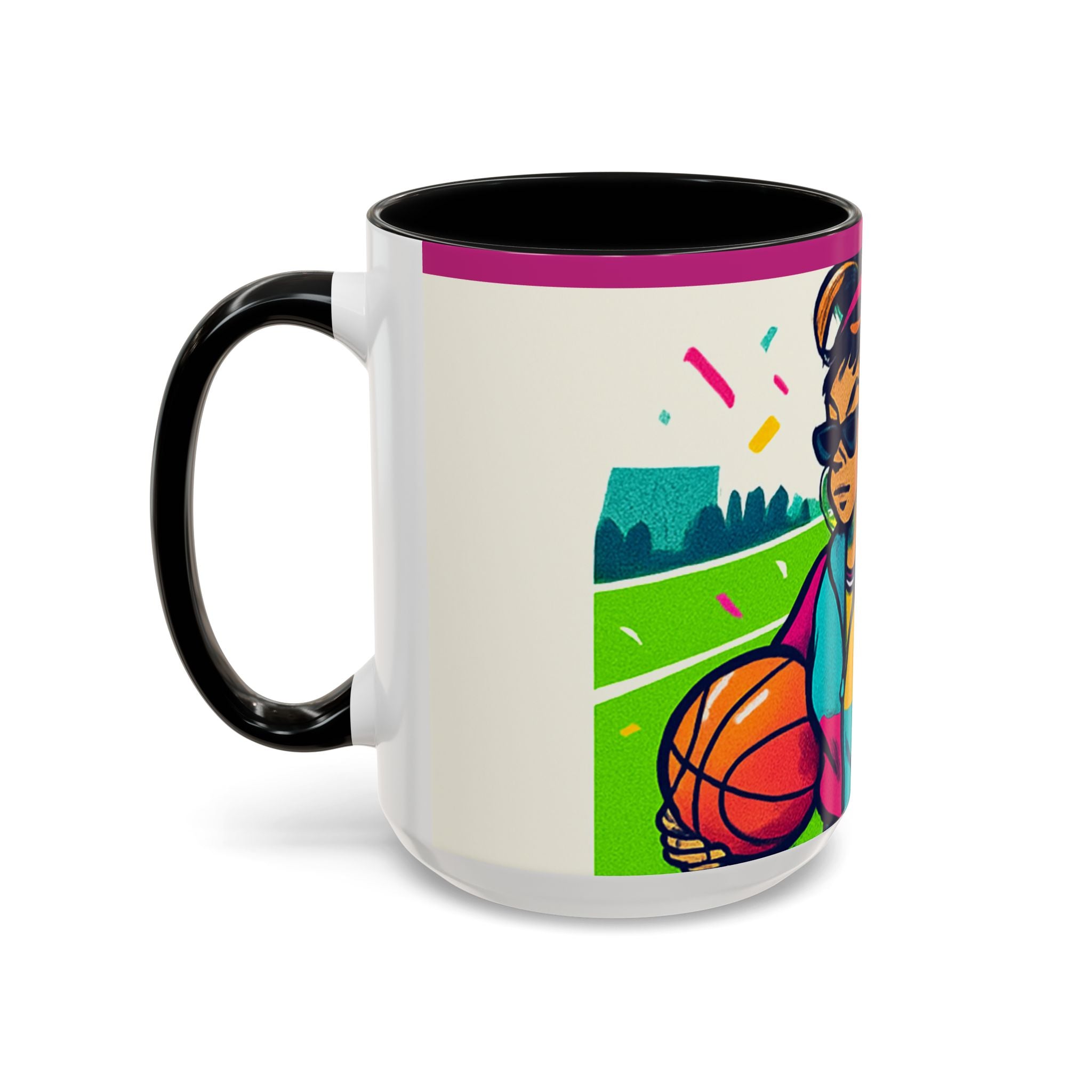 Colorful Basketball Lover's Mug - Vintage Sporty Style, Gifts for Athletes, Trendy Coffee Cup, Fitness Decor, Retro Basketball Design