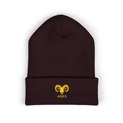 Aries Zodiac Embroidered Cuffed Beanie
