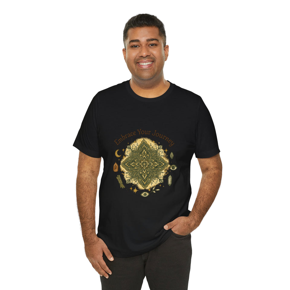 Boho crystal mandala t-shirt with Embrace Your Journey design