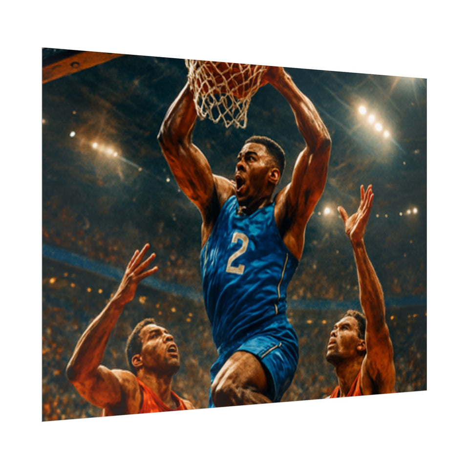Poster Print, Dynamic Basketball Art Decor for Gamer Gift, Man Cave, Athletic Office, Sports Wall Art