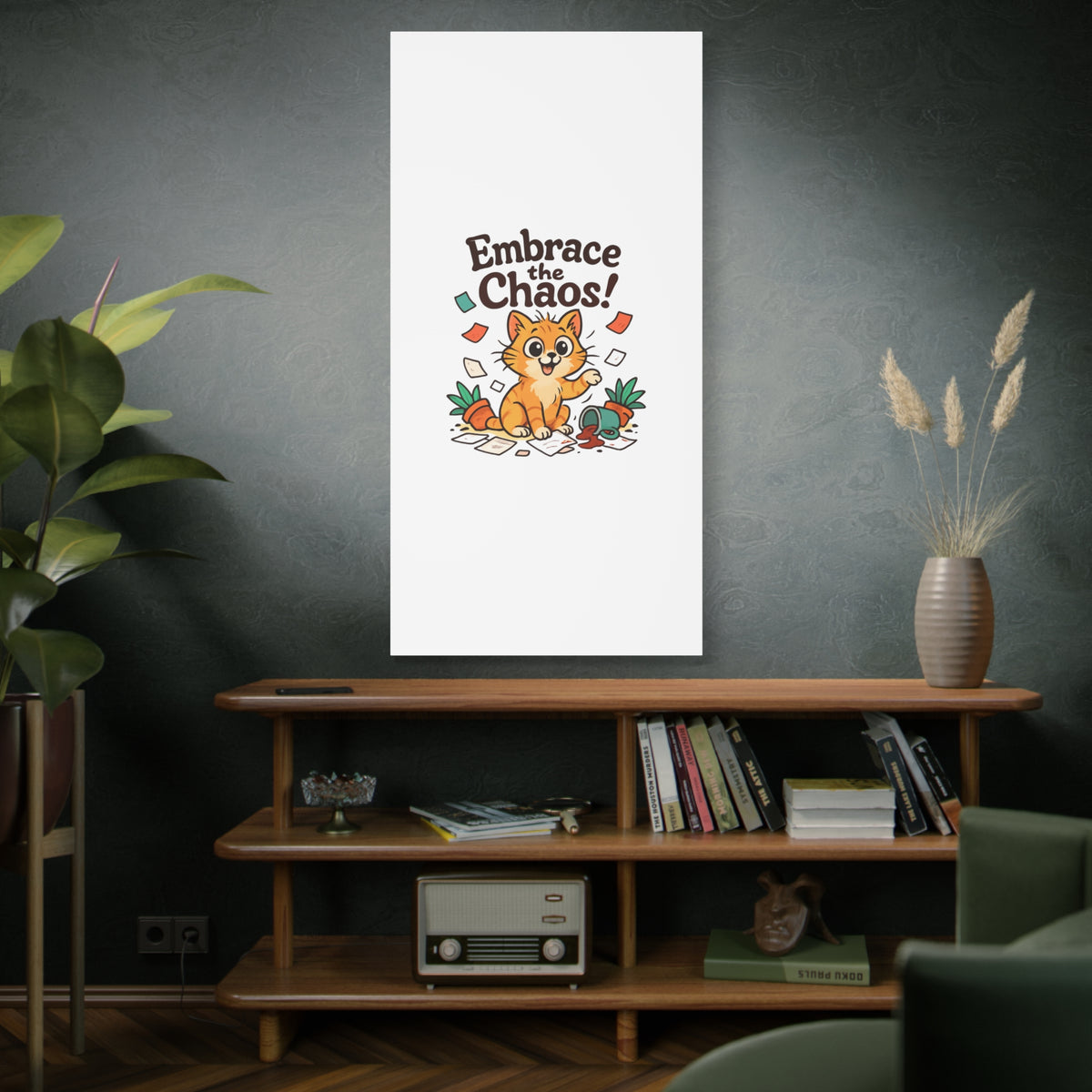 Embrace the Chaos! Cat Canvas Wall Art — Playful Orange Kitten Illustration