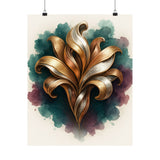 Golden Baroque Fleur Matte Vertical Poster | Ornate Floral Wall Art