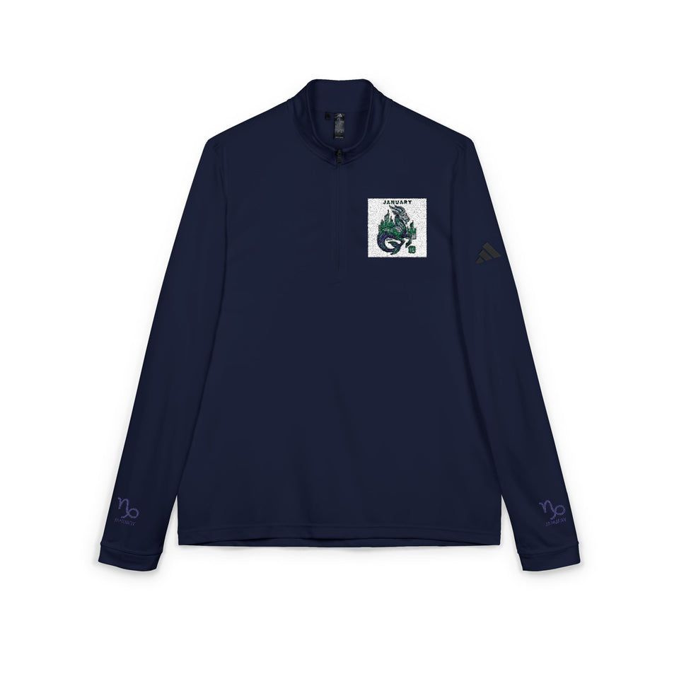 Green Floral Dragon Embroidery Quarter-Zip Pullover