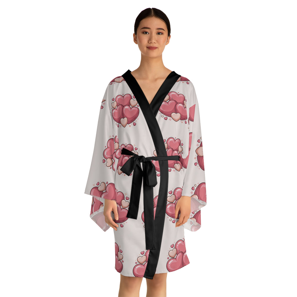 Heart Cluster Kimono Robe — Pink Love All-Over Print