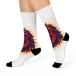 Flame Mane Leo Lioness Cushioned Crew Socks | Animal Art, Bold Color