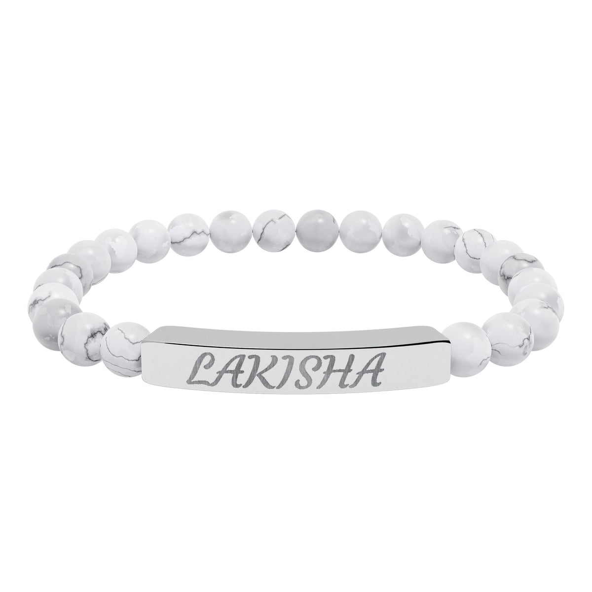Engraved Natural Stone Stretch Bracelet — Personalized Name Bar