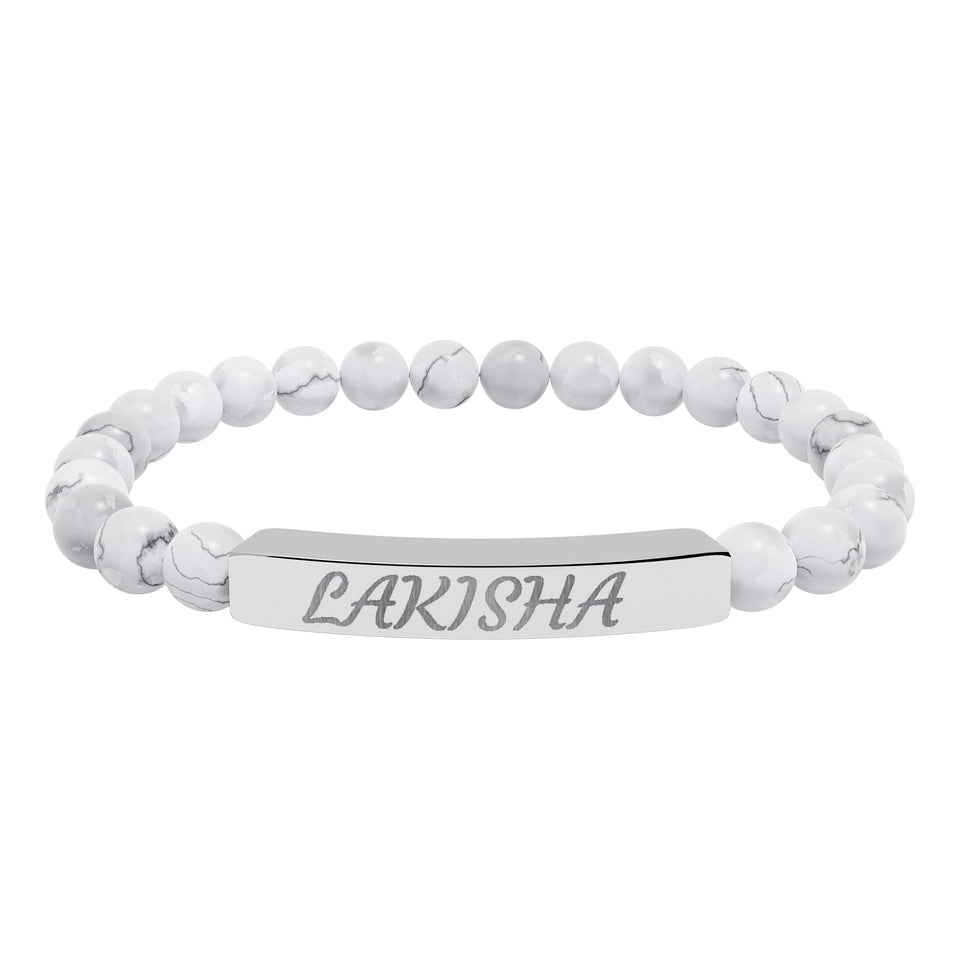 Engraved Natural Stone Stretch Bracelet — Personalized Name Bar