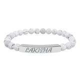 Engraved Natural Stone Stretch Bracelet — Personalized Name Bar