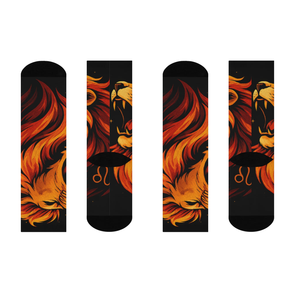 Fiery Lion Head Cushioned Crew Socks | Flame Mane Animal Design