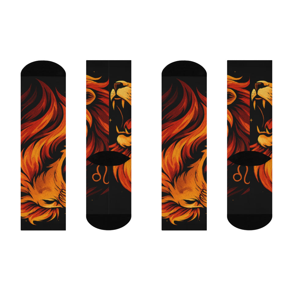 Fiery Lion Head Cushioned Crew Socks | Flame Mane Animal Design