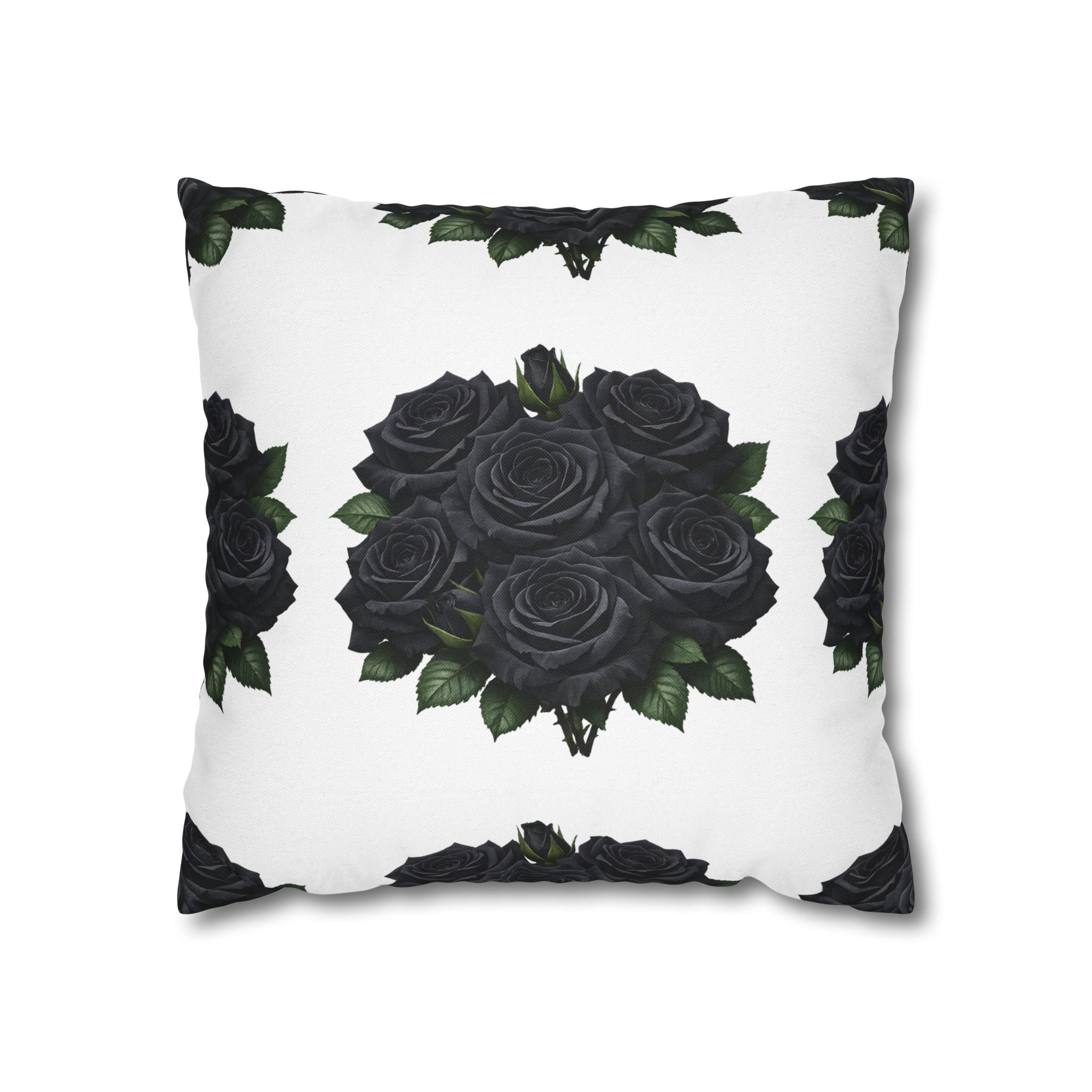 Red Rose Pattern Pillowcase — Floral Square Decorative Throw Pillow