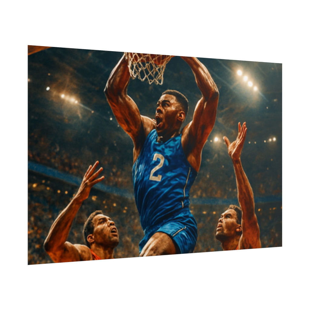 Poster Print, Dynamic Basketball Art Decor for Gamer Gift, Man Cave, Athletic Office, Sports Wall Art