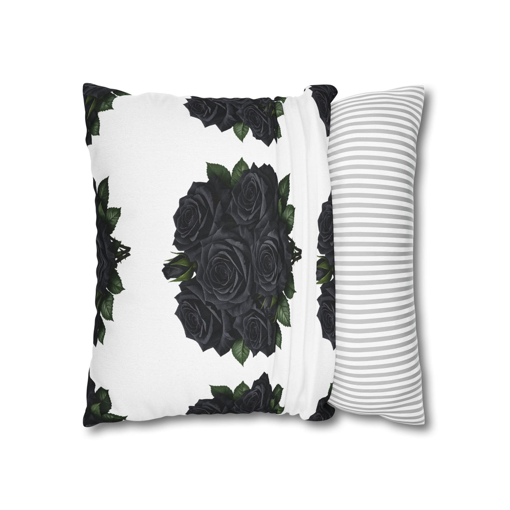 Red Rose Pattern Pillowcase — Floral Square Decorative Throw Pillow