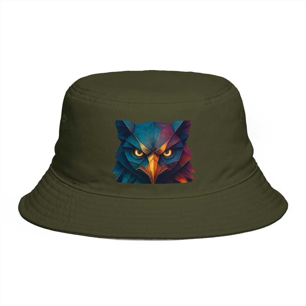 Tribal Geometric Owl Bucket Hat — Colorful Mountain Owl Face Print