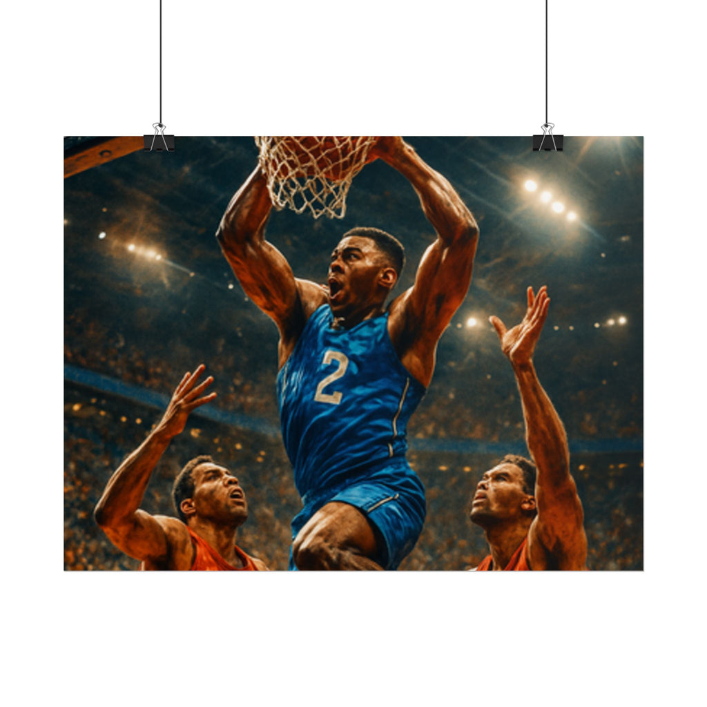 Poster Print, Dynamic Basketball Art Decor for Gamer Gift, Man Cave, Athletic Office, Sports Wall Art