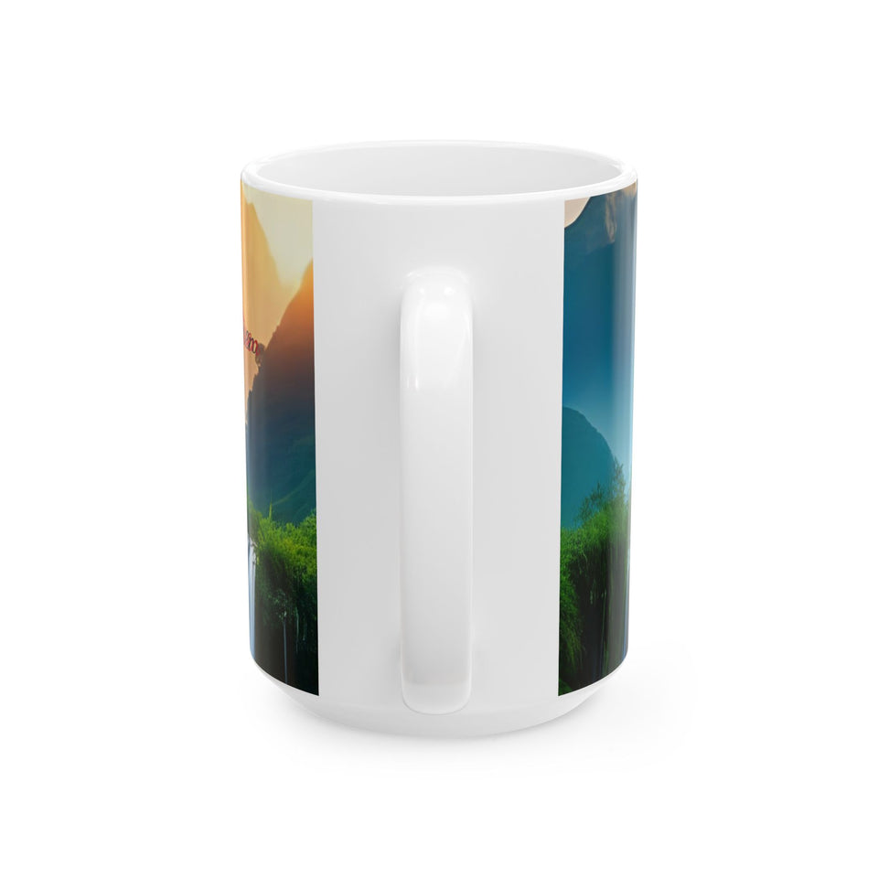 CartersLog Serene Waterfall Landscape Ceramic Coffee Mug – 11oz & 15oz Nature Art Cup