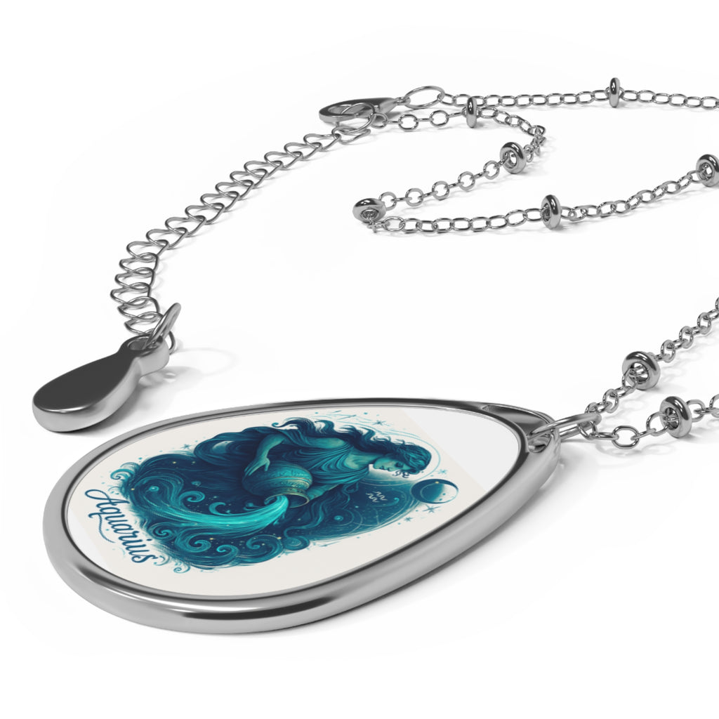 Aquarius Zodiac Teardrop Oval Necklace | Birth Month Jewelry