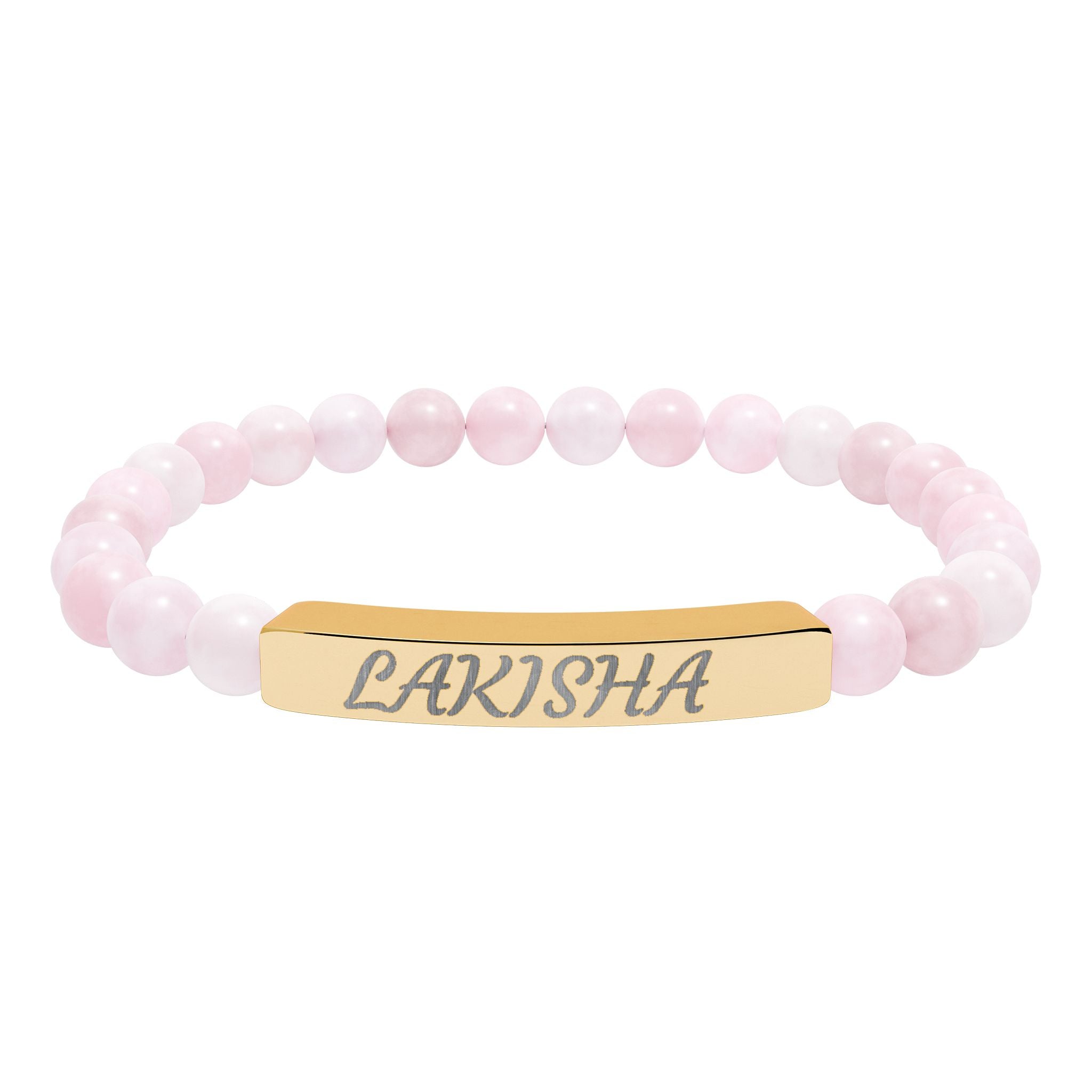 Engraved Natural Stone Stretch Bracelet — Personalized Name Bar