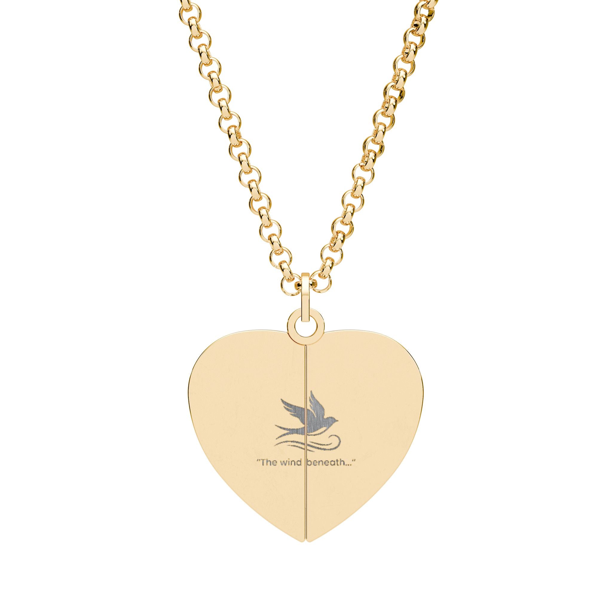 Hidden Message Heart Necklace — Engraved Secret Locket Pendant (Wing Charm)