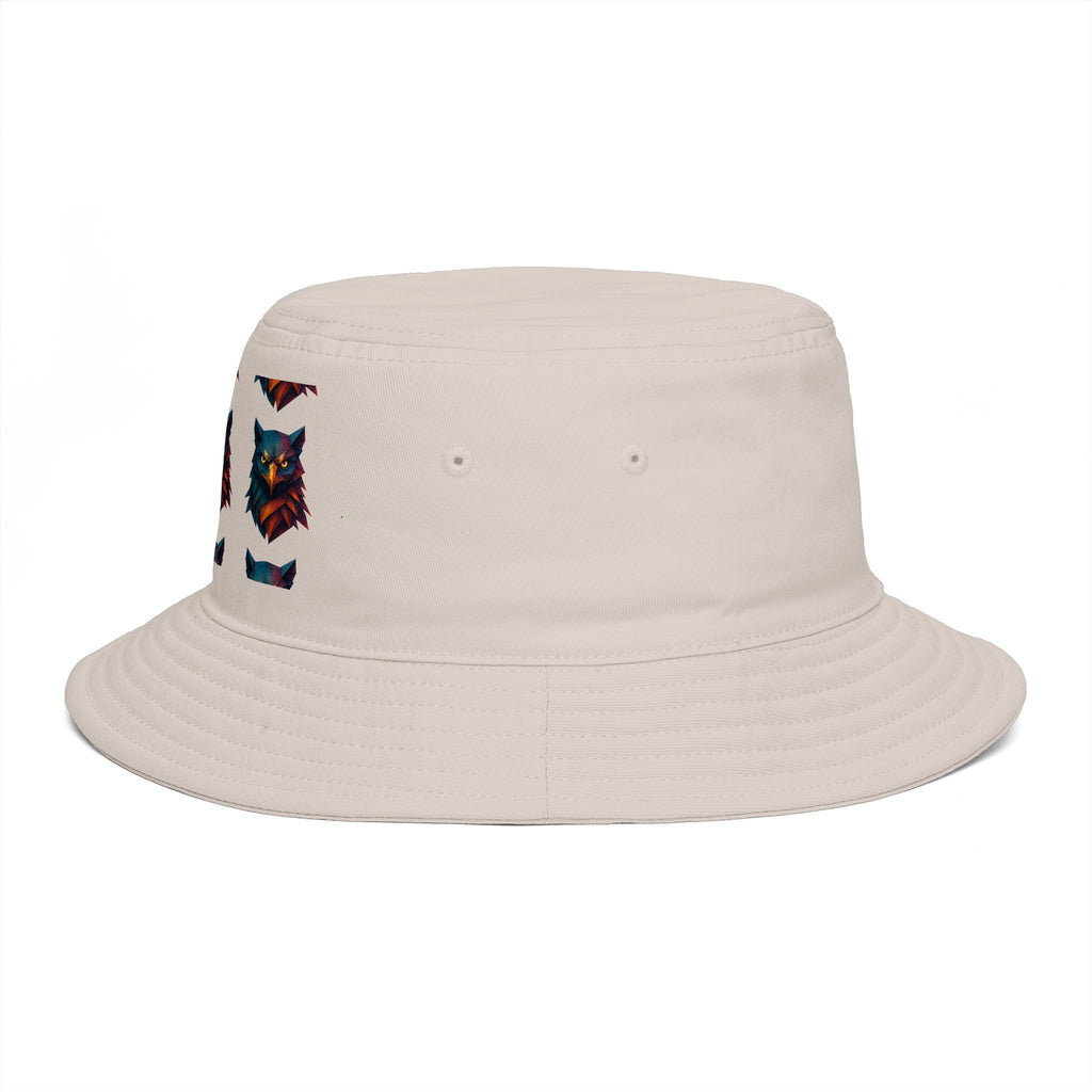 Tribal Geometric Owl Bucket Hat — Colorful Mountain Owl Face Print