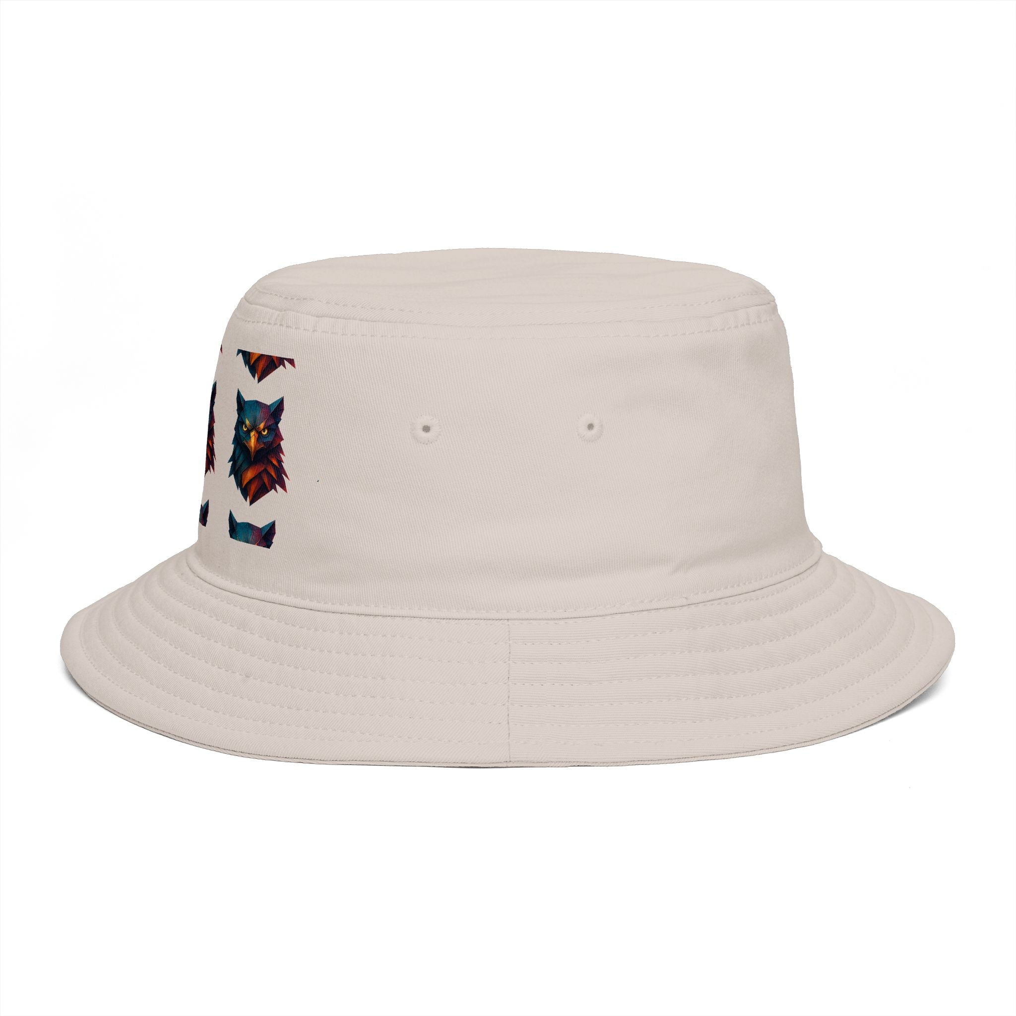 Tribal Geometric Owl Bucket Hat — Colorful Mountain Owl Face Print