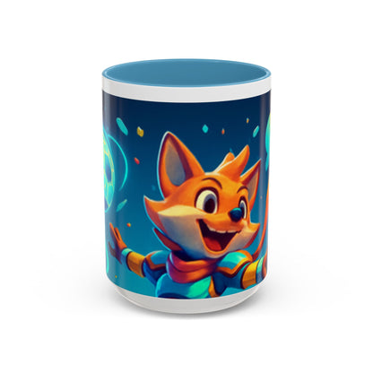CartersLog Happy Fox Space Adventure Accent Coffee Mug – 11oz &amp; 15oz Cute Cosmic Design