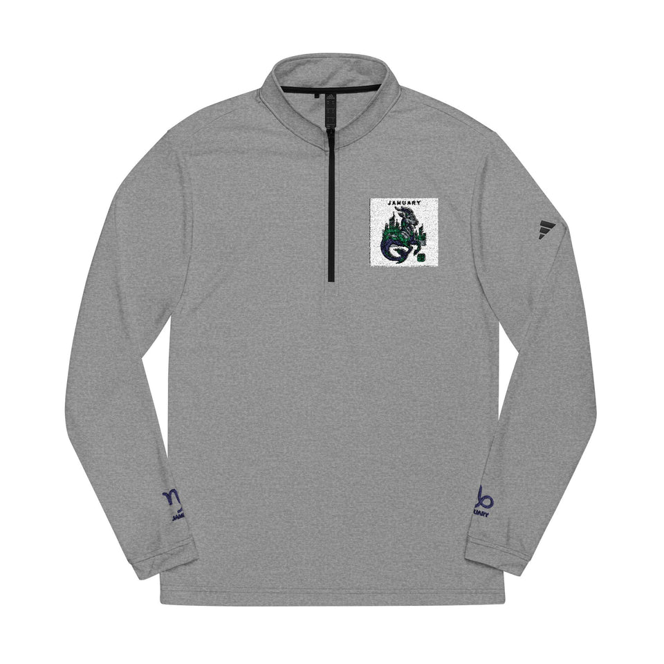 Green Floral Dragon Embroidery Quarter-Zip Pullover