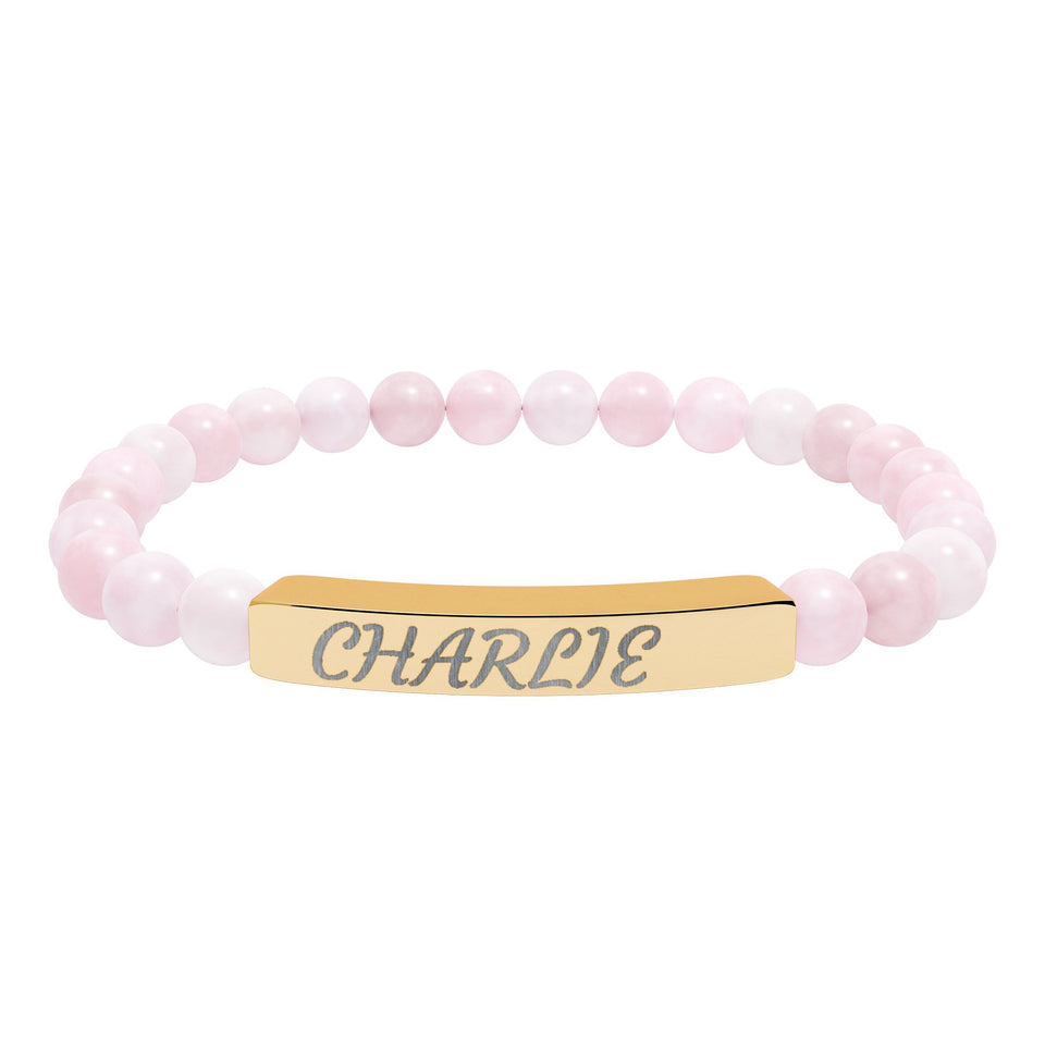Engraved Natural Stone Stretch Bracelet — Personalized Name Bar