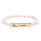 Engraved Natural Stone Stretch Bracelet — Personalized Name Bar