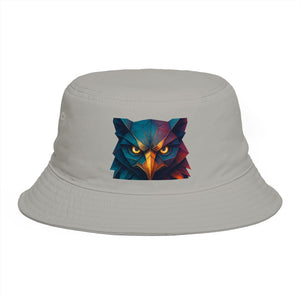 Tribal Geometric Owl Bucket Hat — Colorful Mountain Owl Face Print
