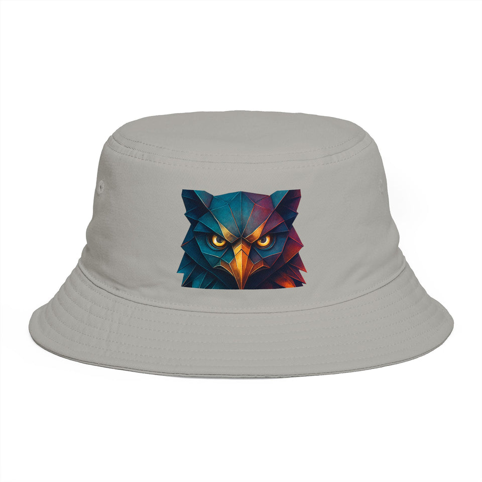 Tribal Geometric Owl Bucket Hat — Colorful Mountain Owl Face Print