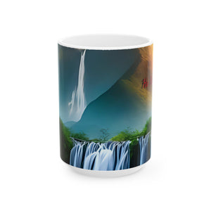 CartersLog Serene Waterfall Landscape Ceramic Coffee Mug – 11oz & 15oz Nature Art Cup