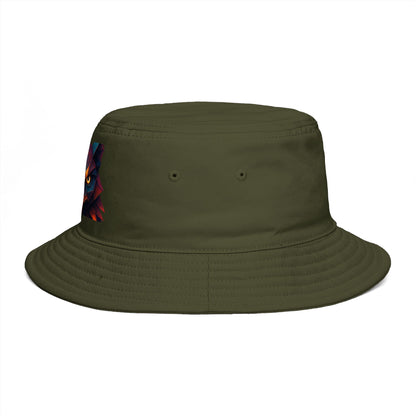 Tribal Geometric Owl Bucket Hat — Colorful Mountain Owl Face Print