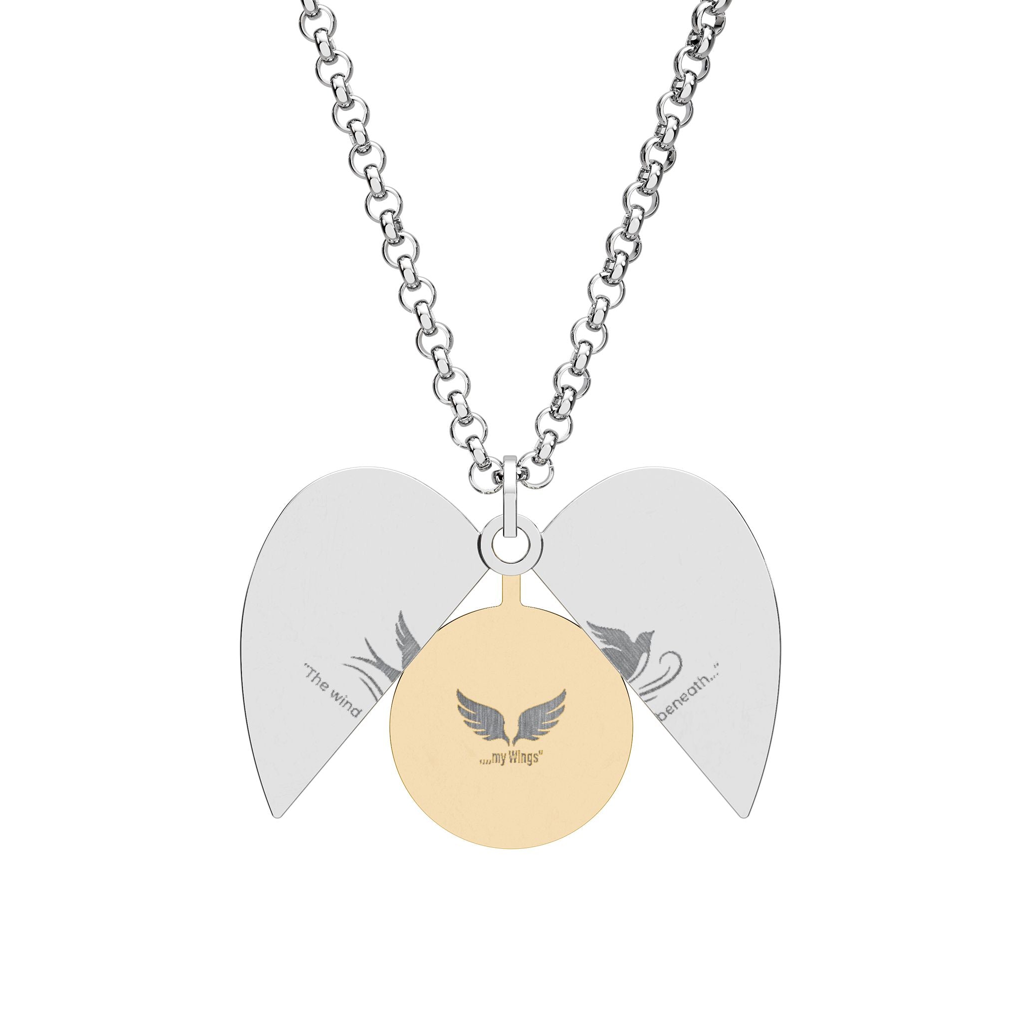 Hidden Message Heart Necklace — Engraved Secret Locket Pendant (Wing Charm)