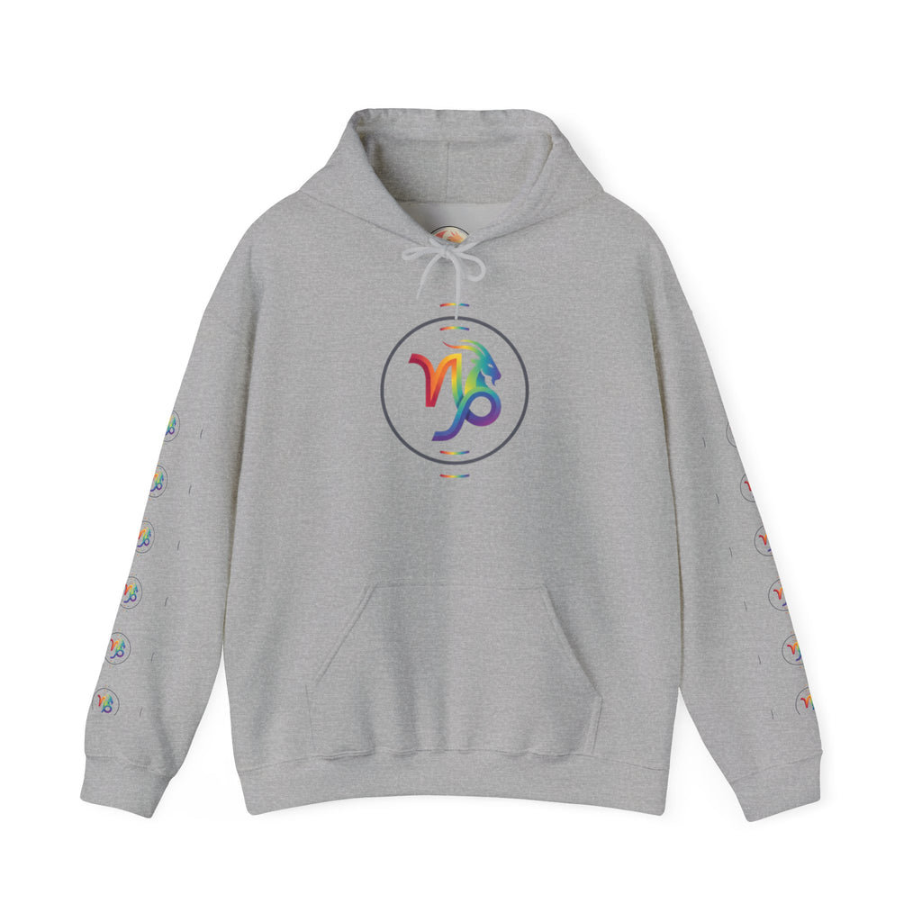 Capricorn Rainbow Zodiac Hoodie — Colorful Astrology Sweatshirt with Capricorn Symbol