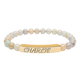 Engraved Natural Stone Stretch Bracelet — Personalized Name Bar