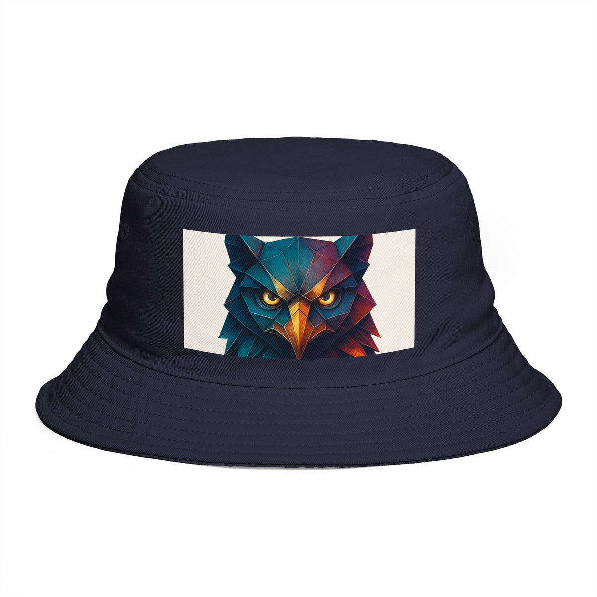 Tribal Geometric Owl Bucket Hat — Colorful Mountain Owl Face Print