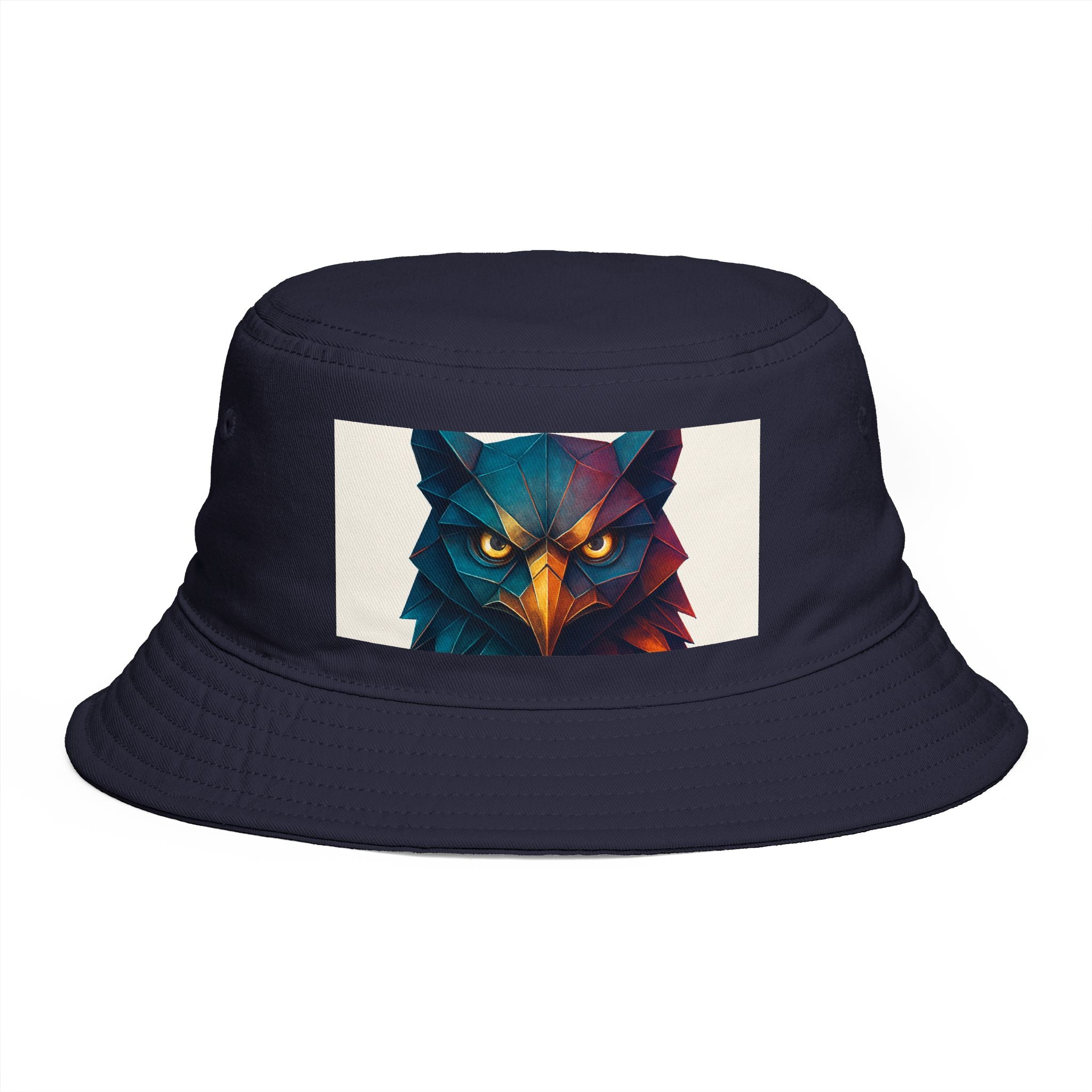Tribal Geometric Owl Bucket Hat — Colorful Mountain Owl Face Print