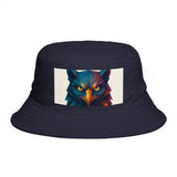 Tribal Geometric Owl Bucket Hat — Colorful Mountain Owl Face Print