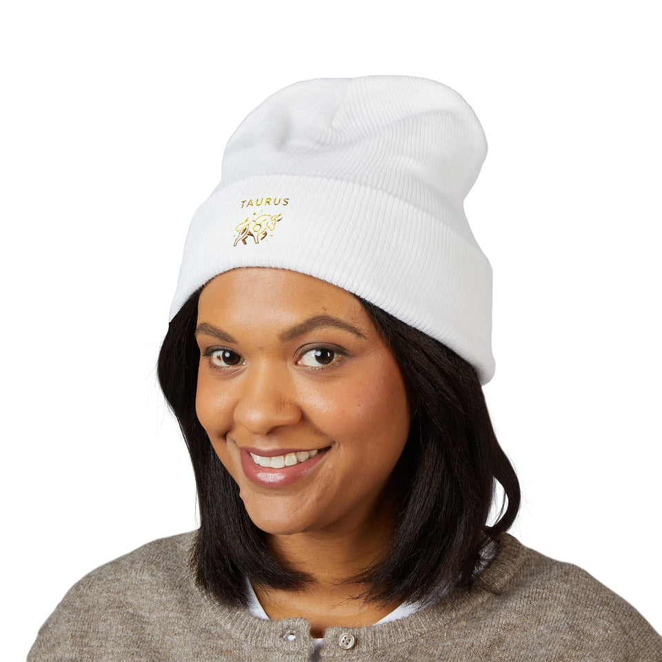 Taurus Beanie – Embroidered Floral Zodiac Winter Hat