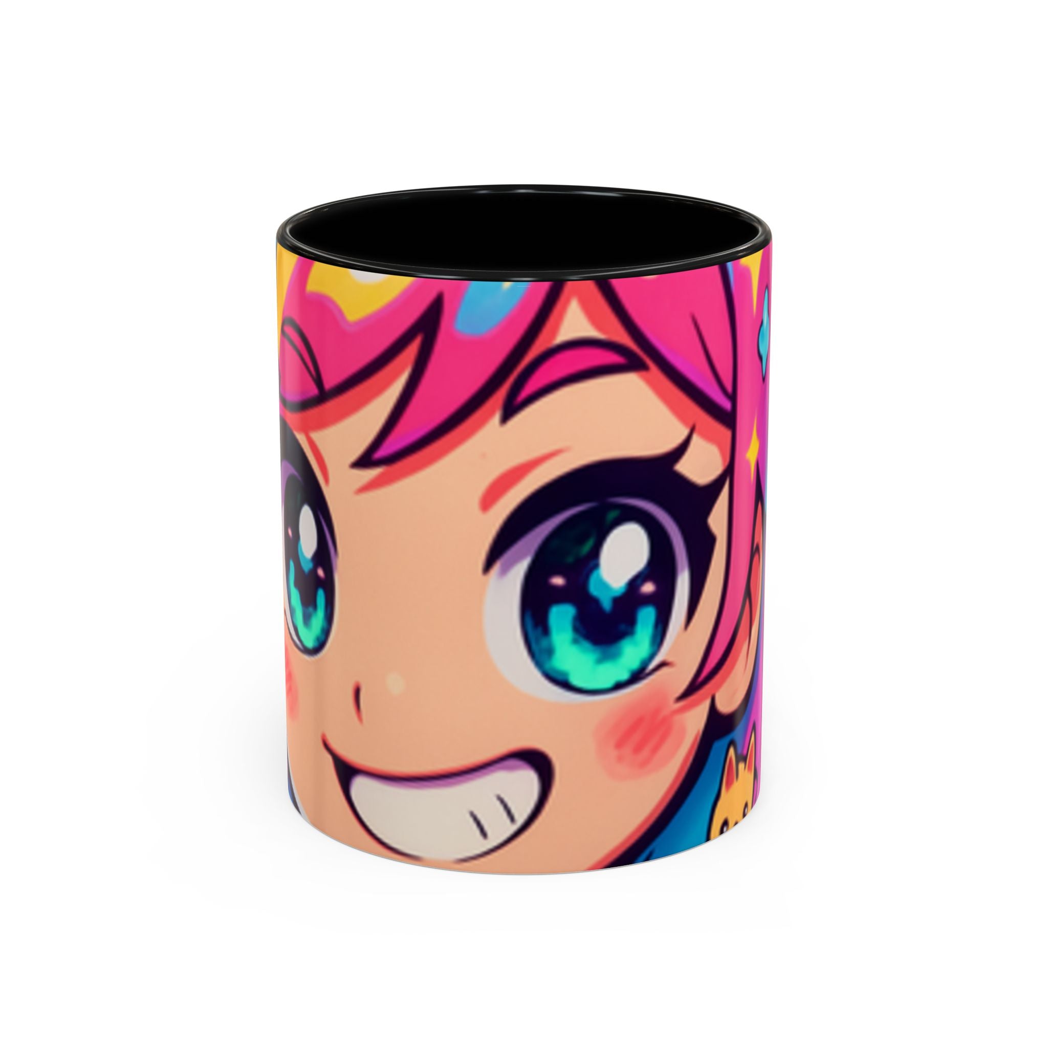 Vibrant Anime Inspired Coffee Mug, Cute Cat Lover Gift, Fun Kitchen Accessory, Bright Accent Mug for Daily Use, Whimsical Drinkware