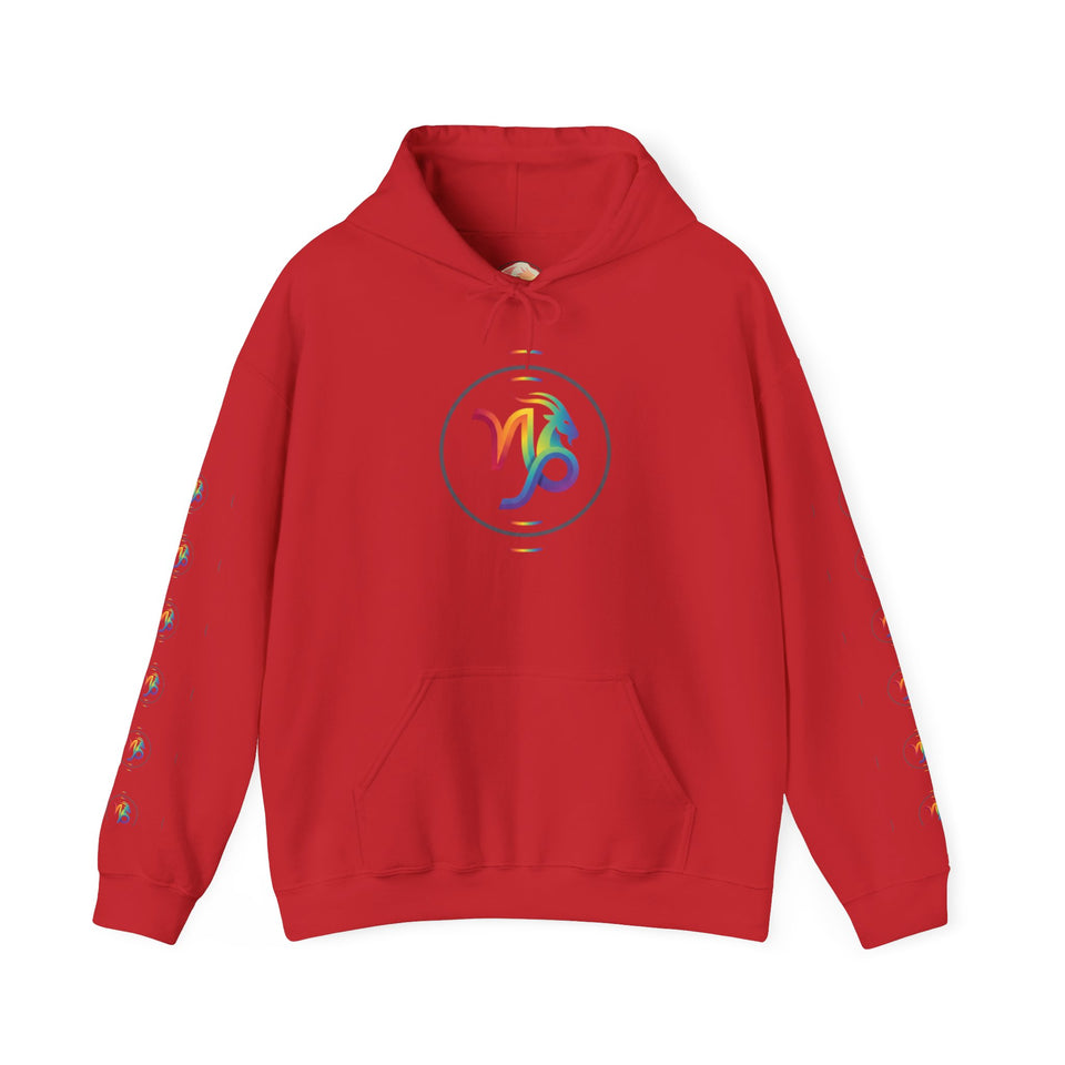 Capricorn Rainbow Zodiac Hoodie — Colorful Astrology Sweatshirt with Capricorn Symbol