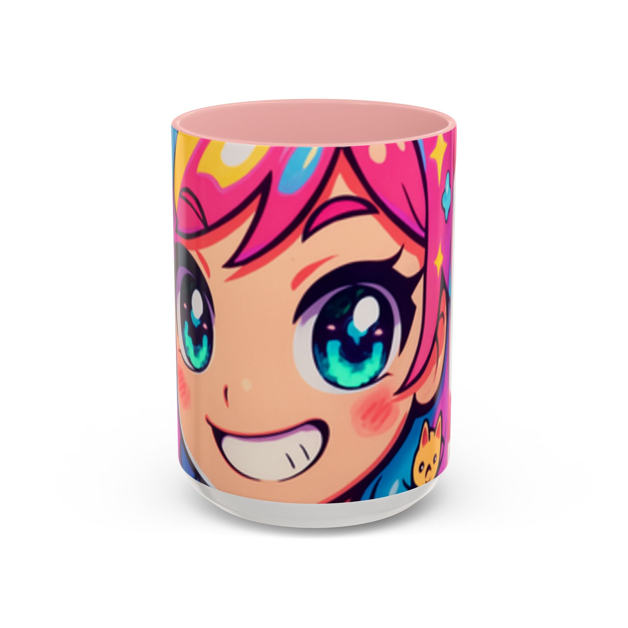 Vibrant Anime Inspired Coffee Mug, Cute Cat Lover Gift, Fun Kitchen Accessory, Bright Accent Mug for Daily Use, Whimsical Drinkware
