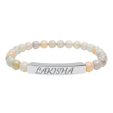Engraved Natural Stone Stretch Bracelet — Personalized Name Bar